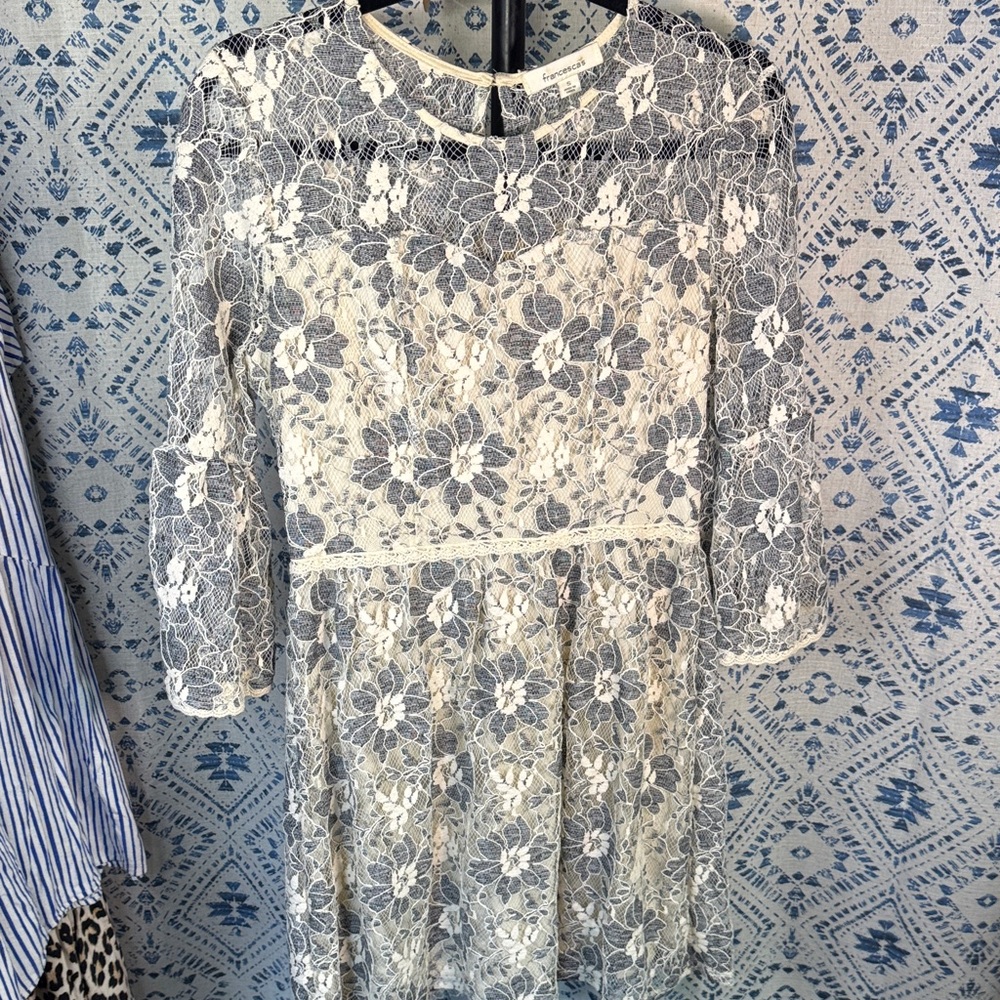 Francesca's Black and Cream Lace Top